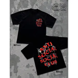 Barbed Wire Anti-Social Letter Print Double Sided T-Shirt, Punk Street Style Vintage Graphic Tee, Modern Edge Digital Printed T-Shirt, Men's Gifts
