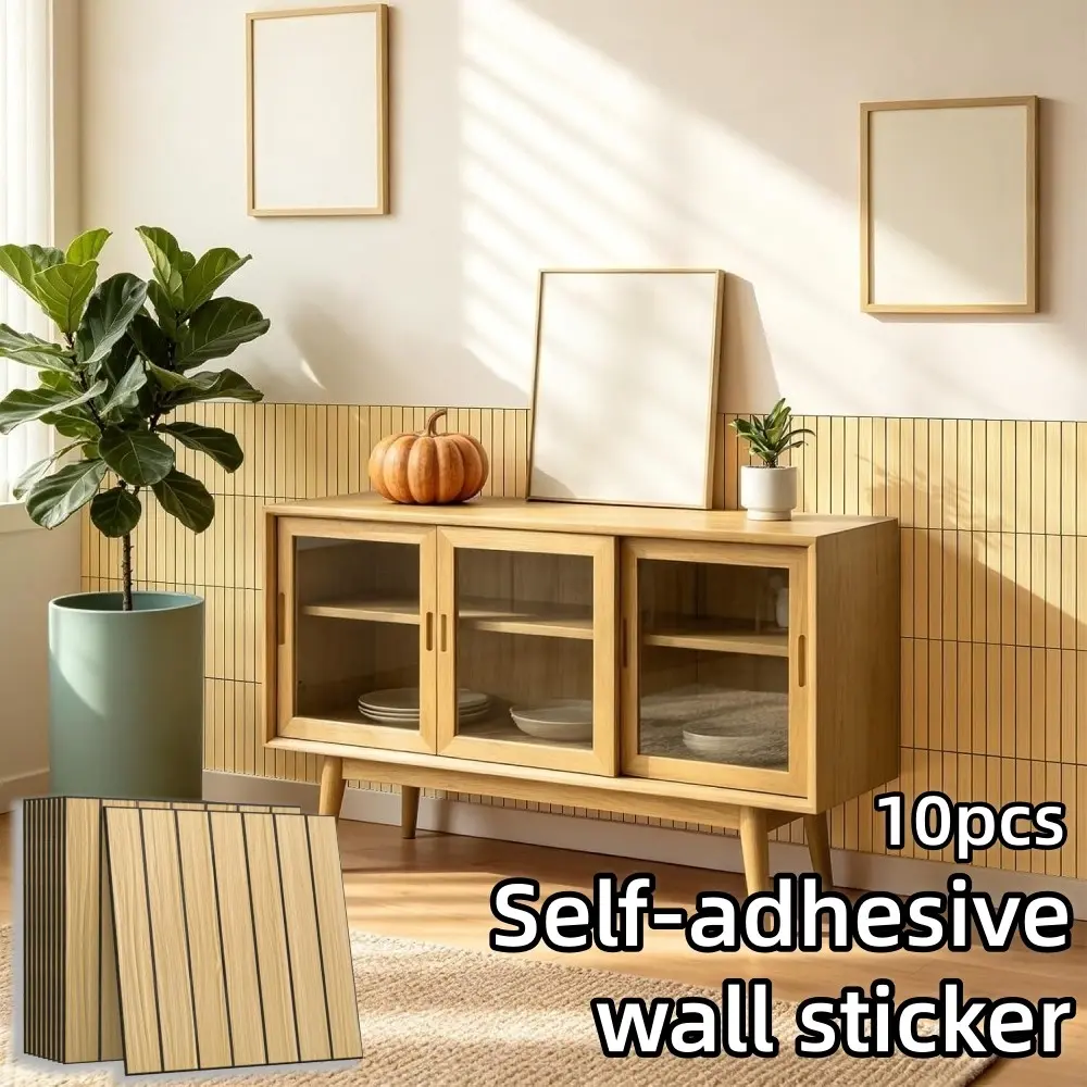 10pcs Vintage Self-Adhesive Wall Stickers, 30x30cm Peel-And-Stick Decorative Wall Art, Wood Grain Texture, Easy Installation, DIY Projects