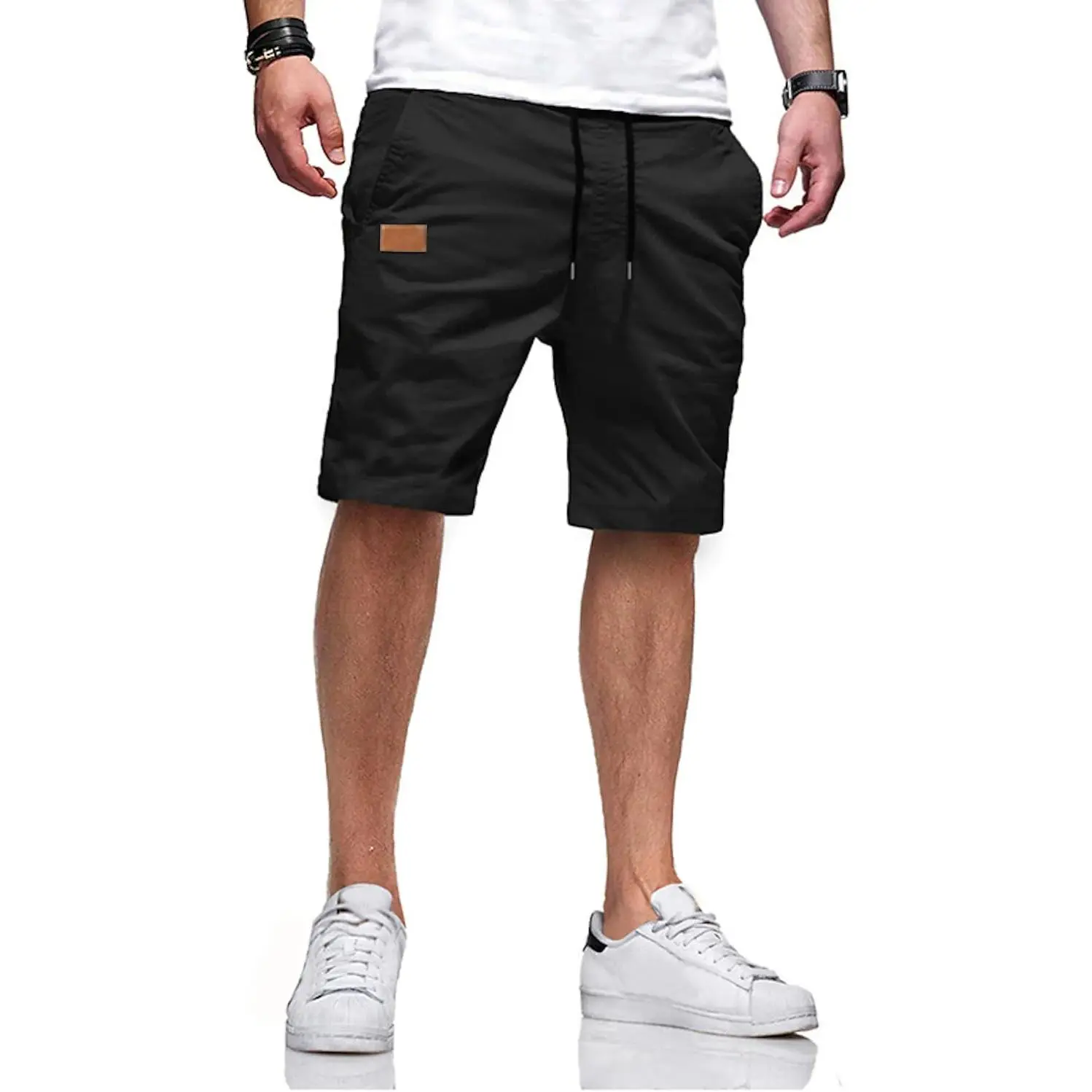 Men's Classic Chino Shorts, Soft and Breathable Slim Fit Stretch Cotton Fabric with Elastic Drawstring Waist and Deep Pockets for Casual Wear & Golf, Elastane
