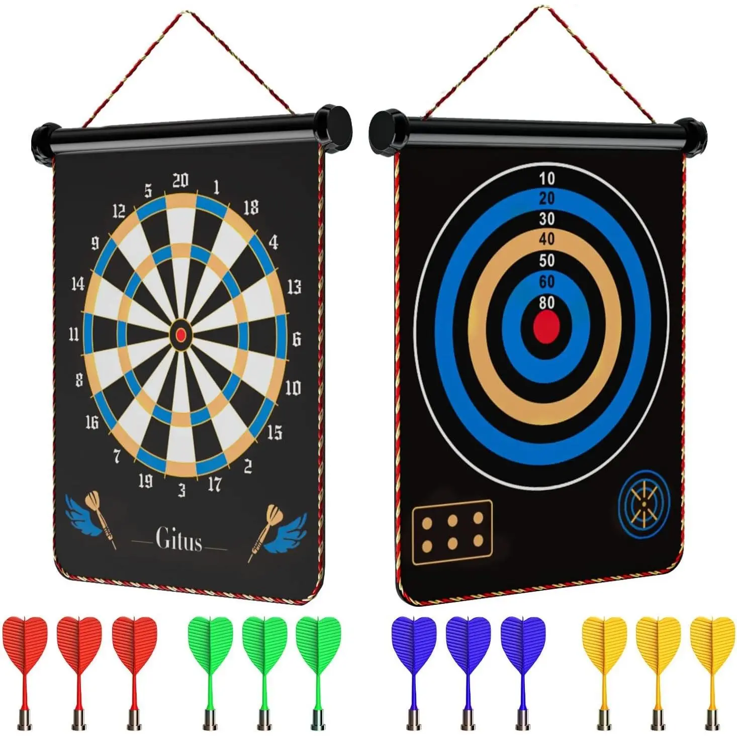 Magnetic Dart Board - Wall Mount Hanging Game Room Decor, Indoor Outdoor Game with 12 Darts, Gifts for Boys 8-14 Years Old, Includes Darts
