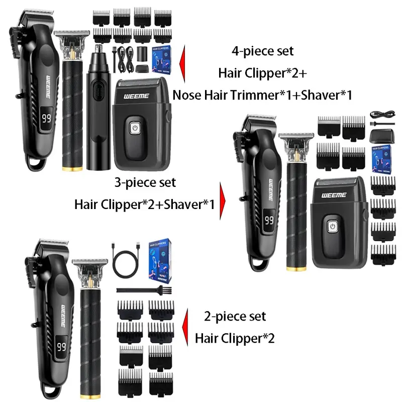 Men's Electric Shaver Set for Home and Car Use, Portable Travel Grooming Kit with Trimmer and Nose Hair Clipper, 2–4 Piece Multifunctional Hair and Beard Shaver Set, Rechargeable Shaver Shaving Products