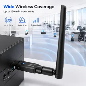 PC Bluetooth USB Dongle Bluetooth 5.4 Technology Adjustable External Antenna Multi Device Sync Support Up To 7 Bluetooth Peripherals Wireless Receiver Transmitter For Laptop Desktop Headphones Speakers Mice Keyboards