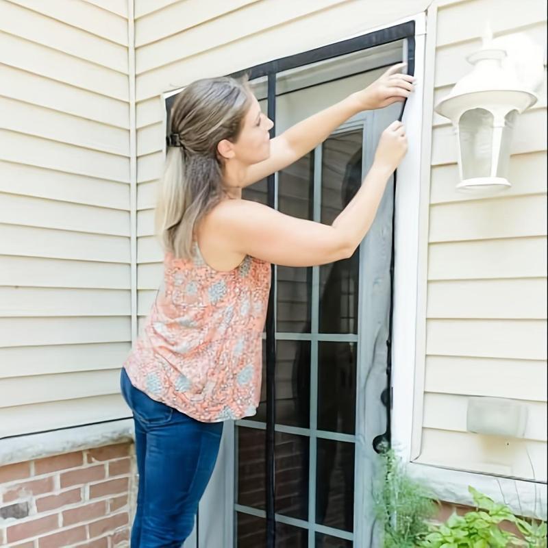 Self-Sealing Magnetic Screen Door with Heavy-Duty Nylon Mesh & Magnets - Hands-Free Insect Protection, Easy Magnetic Strips Installation for Patio, Balcony, Indoor/Outdoor Use, Patio Mosquito Barrier, Functional Door Design, Durable Mesh Material, Balcony