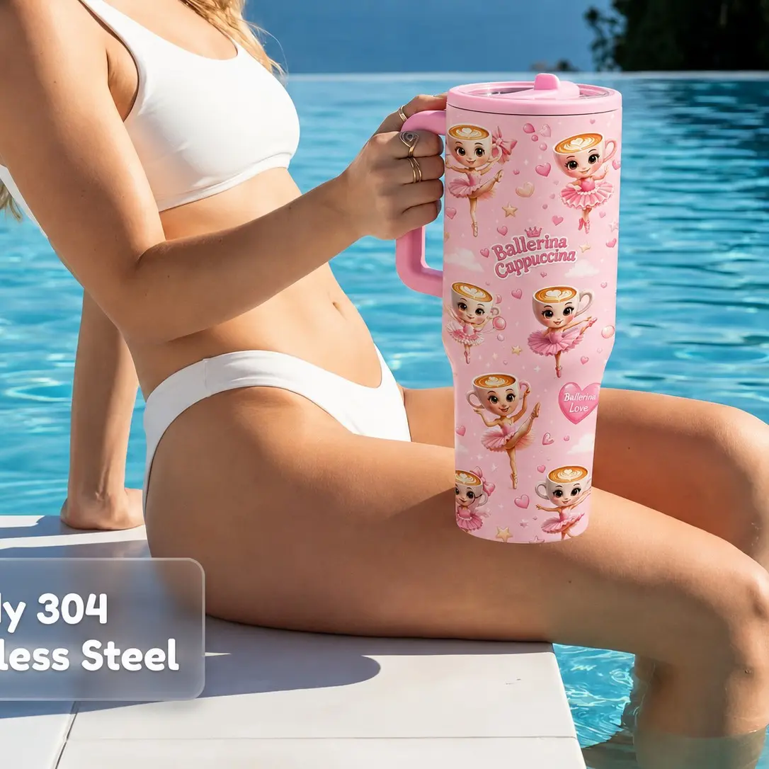 1pc 40oz Ballerina Cappuccina Tumbler, Leakproof Lid & Straw, Double Wall Vacuum Insulated Stainless, Keeps Hot 12h Cold 24h, Tiktok Viral Cup