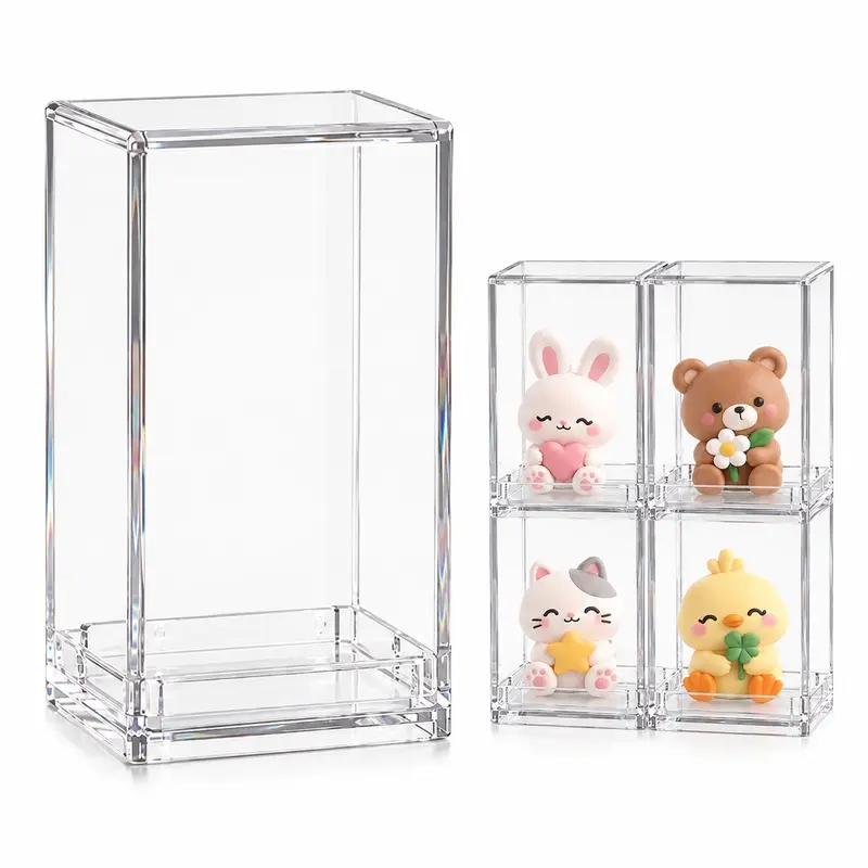 Clear Acrylic Storage Organizer Box, Stackable Display Case with Protective Cover, Desktop Organizer for Small Items, Collectibles and Decorations