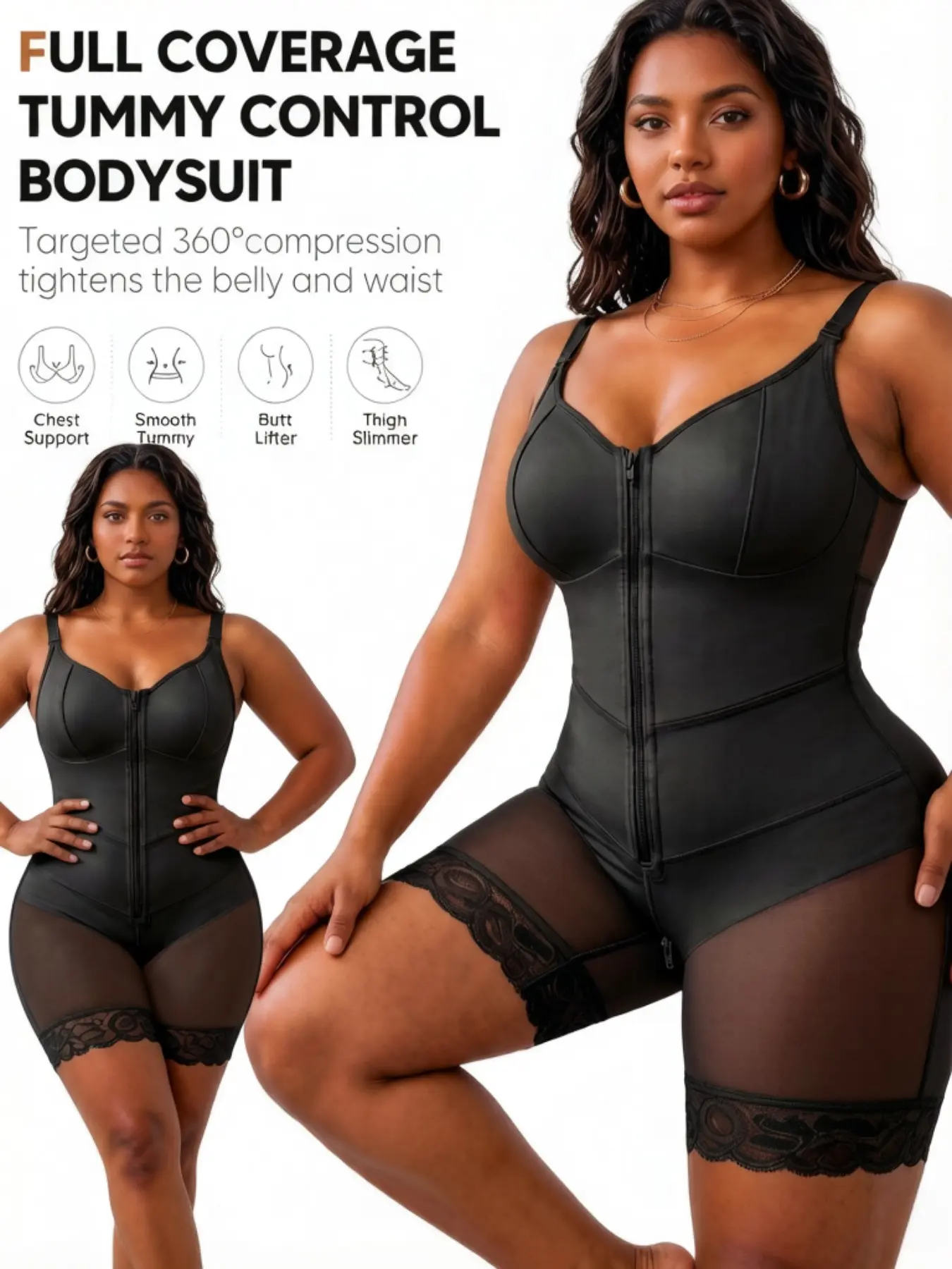 1 Count Women's Butt Lifting & Tummy Control Body Shaper, Colombian Shapewear, Fajas, V-Shaped Belts Shapewear Bodysuit, High Compression Abdominal Waist Trainer Shapewear, Solid Color Bodysuit, Designed For Tight Fitting & Natural Shaping