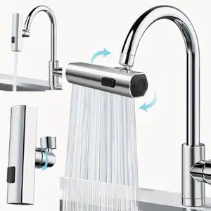 Triple Function Large 360° Waterfall Kitchen Faucet, Touch Control, Rotating Faucet, Sink Extender, Zinc Alloy, Chrome Plated, Modern Style