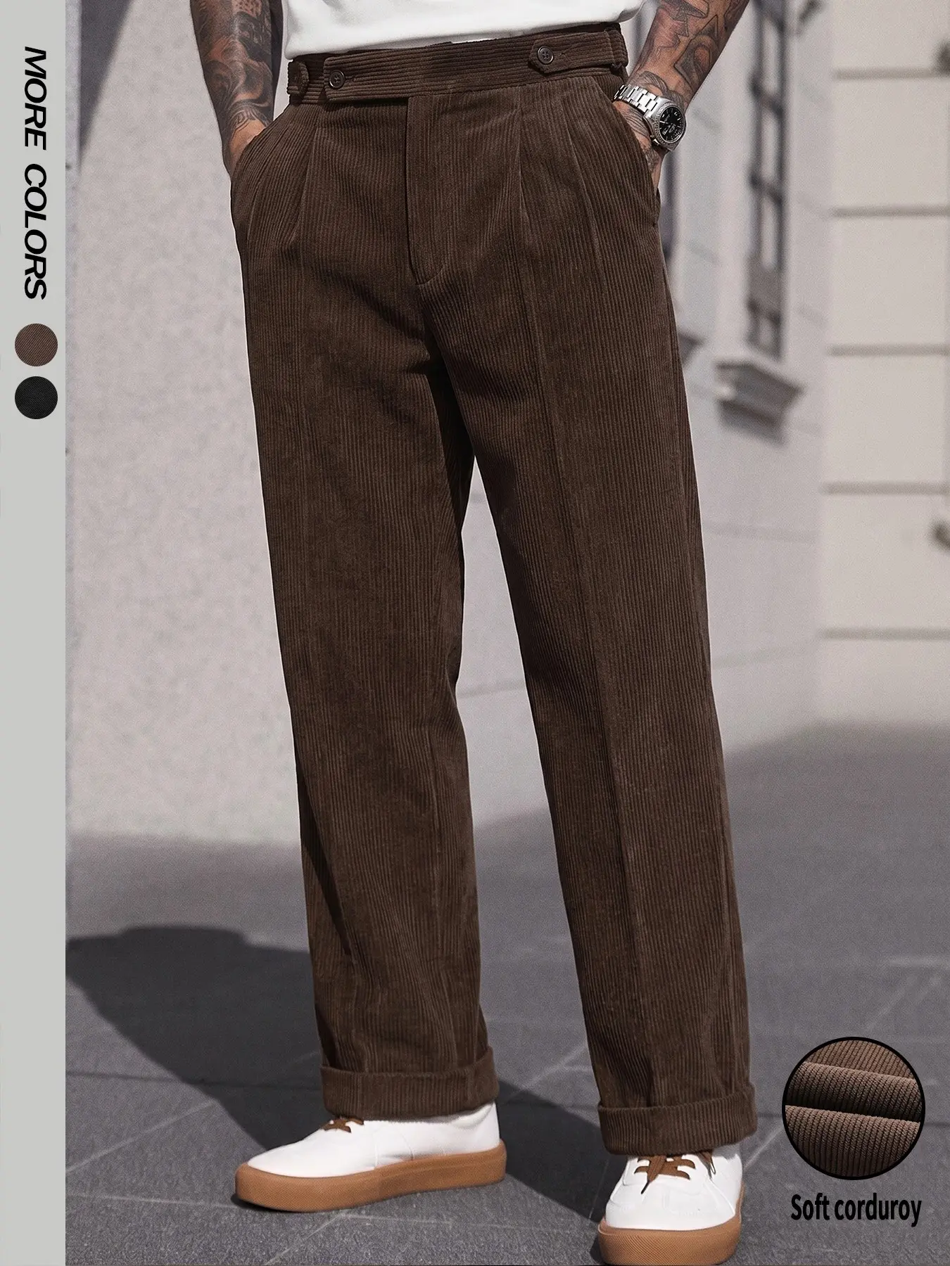 Men's Solid Color Corduroy Pants Straight Leg Side Pocket Basic Bottoms Retro Classical Ribbed Elastic Waist Pleated Dress Pants Soft Easily Match Casual Fall Winter Daily Lounge Pants Club wear Party Outdoor Work as A Gift
