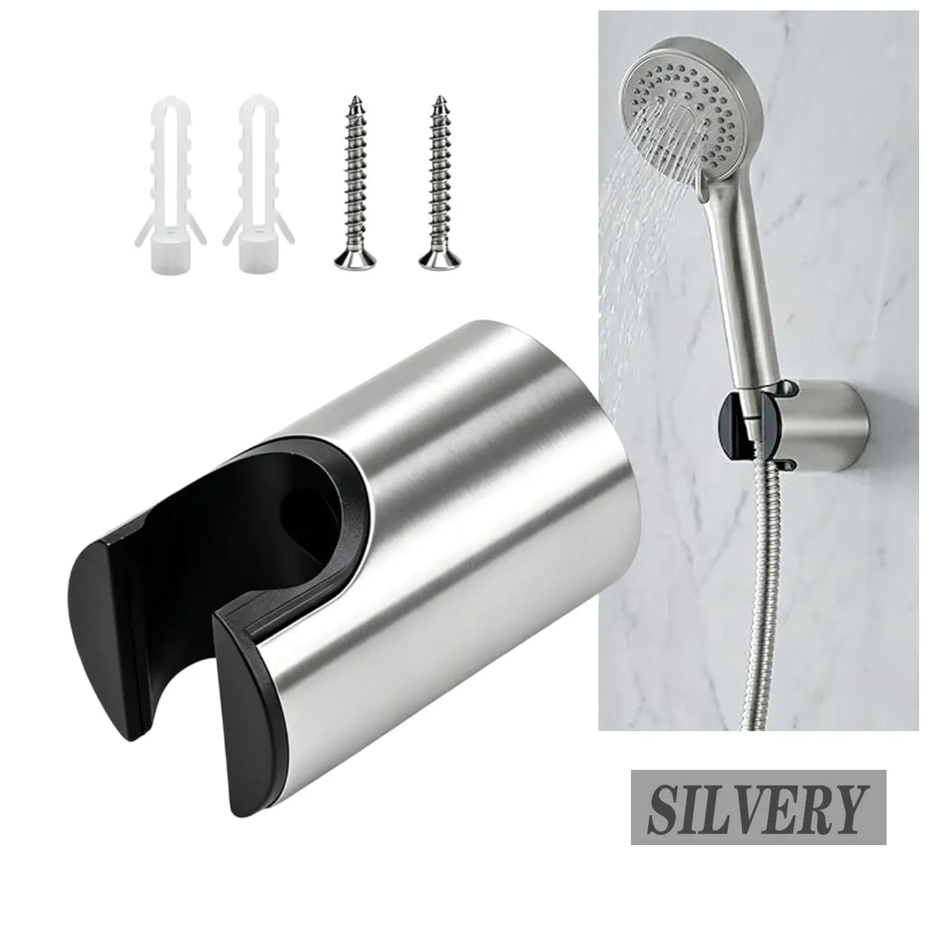 Wall-Mounted Shower Head Holder, Universal Handheld Shower Mount with Screw Kit, Bathroom Installation Bracket, Easy to Install, Handheld Shower Attachment