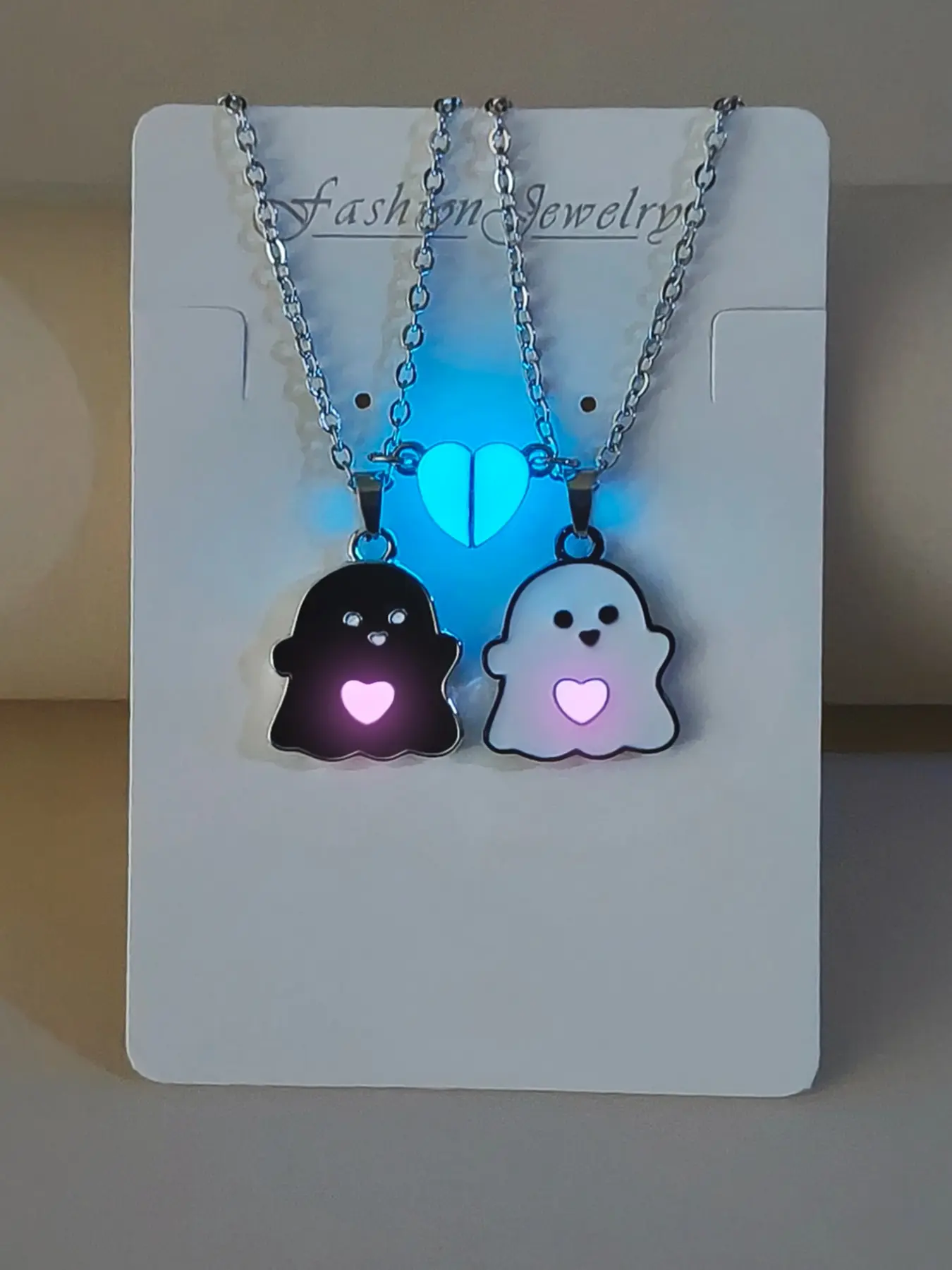 2 Pcs Glow-In-The-Dark Heart Accessories, and Heart Fairy Couple Necklace, Cute Fashion Jewelry for Women, Valentine's Day Gift