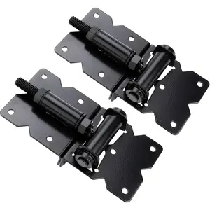 Self Closing Gate Hinges Adjustable Heavy Duty Hardware 90  Gate Hinges Kit for /Vinyl/Metal/Outdoor Fence, with Self-Tapping Screws and Swing Adjuster Tool, 2-Pack, Black Finish