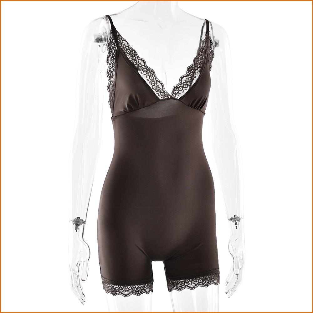 KODA & CO 04 Lace Trim Sleeveless Bodysuit For Women  Adjustable Spaghetti Strap High Waist Sexy Shapewear