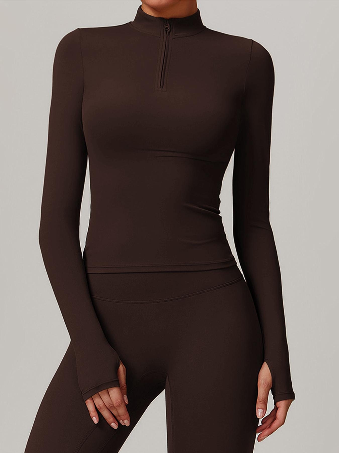 Women's Solid Long Sleeve Sports Tee, Quick Drying Breathable Comfortable Sports T-shirt for Yoga Gym Workout Running, Ladies Sportswear for Spring & Fall, Gym Yoga Tops, Athletic Yoga Tops