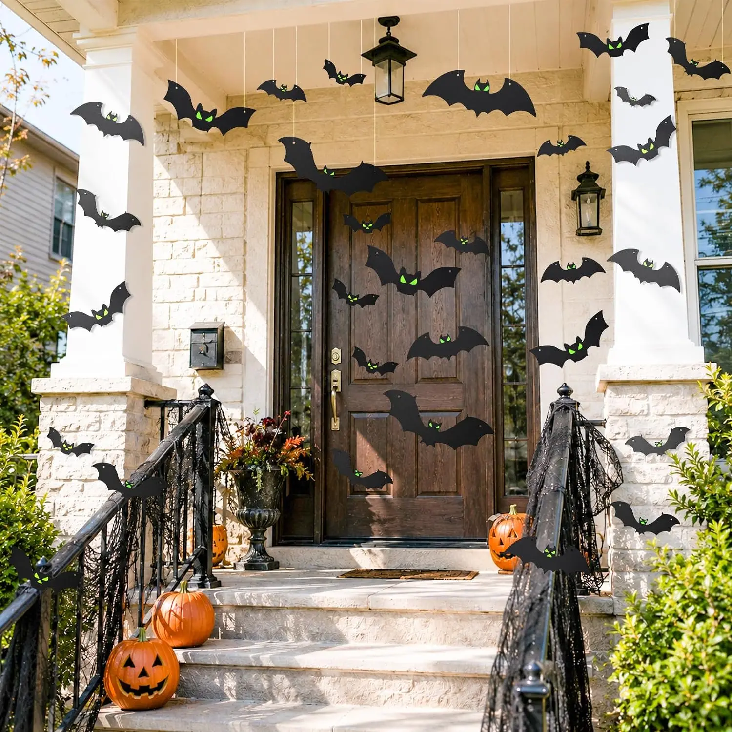 18 count  Bats Halloween Decoration with Glowing Eyes  Realistic Hang & Stick Flying Bat Spooky Decor for Haunted House Porch Garden Wall Window Party Supplies