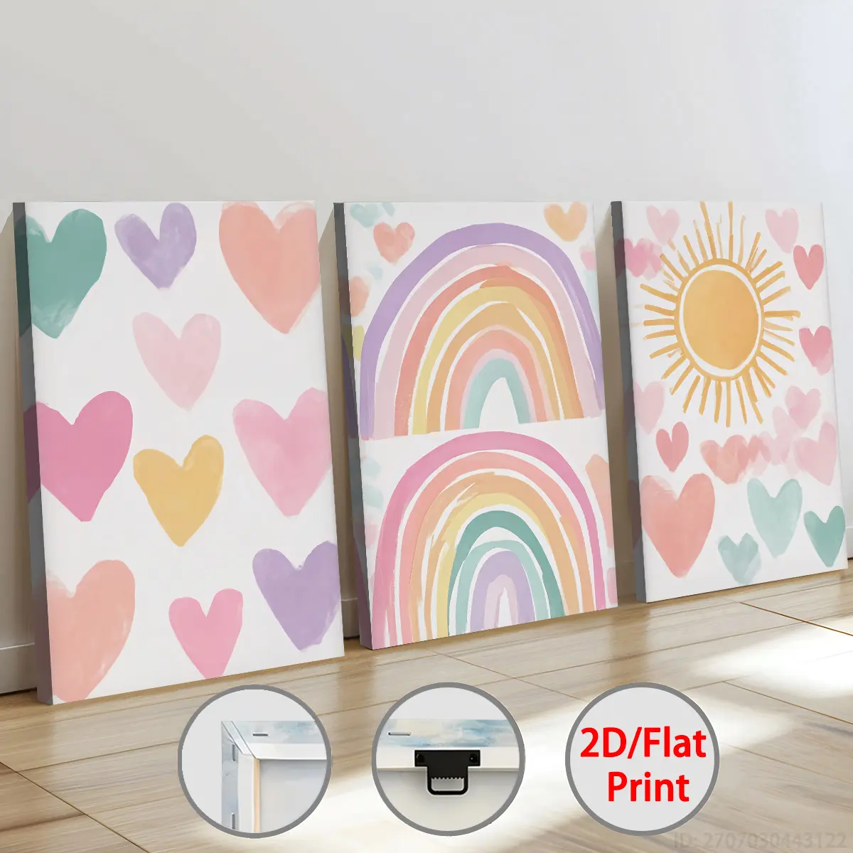 2D canvas, modern colorful fashion heart rainbow sun art, Halloween Christmas, framed canvas paintings and posters, ready to hang, home decor, wall art, room decoration, high-definition print, holiday gift, living room, bedroom, dining room, office decora