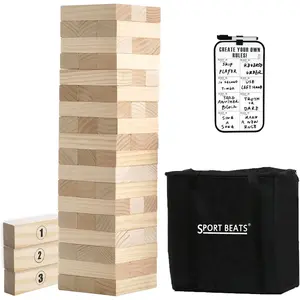 Outdoor Games Large Wooden Tower Stacking Game - 54 Premium Pine Blocks Stack up to 4FT with Custom Rules Board & Heavy Duty Carry Bag - Outdoor Lawn Games for Backyard Parties, Camping, Tailgating