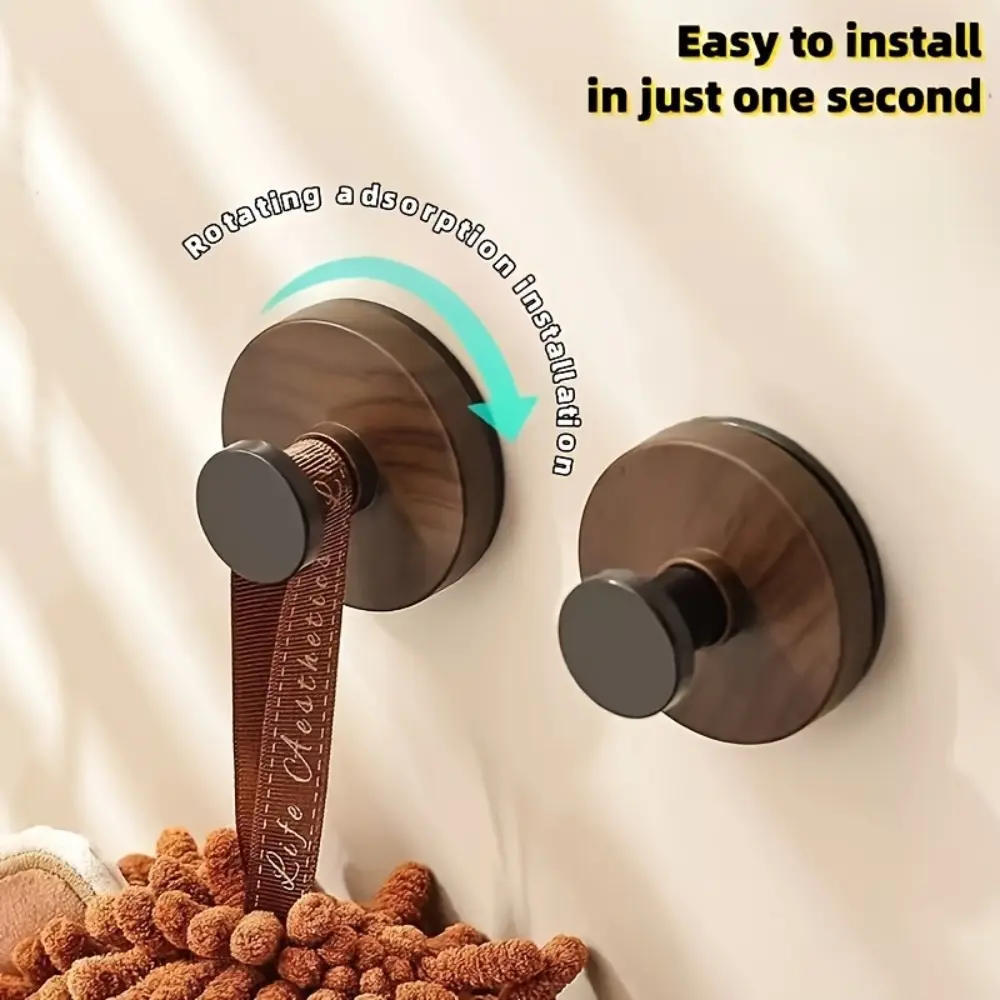 Walnut Texture Abs Suction Cup Knob Hook - Rotating Wall-mounted Organizer for Home Kitchen, No-drill Storage Rack