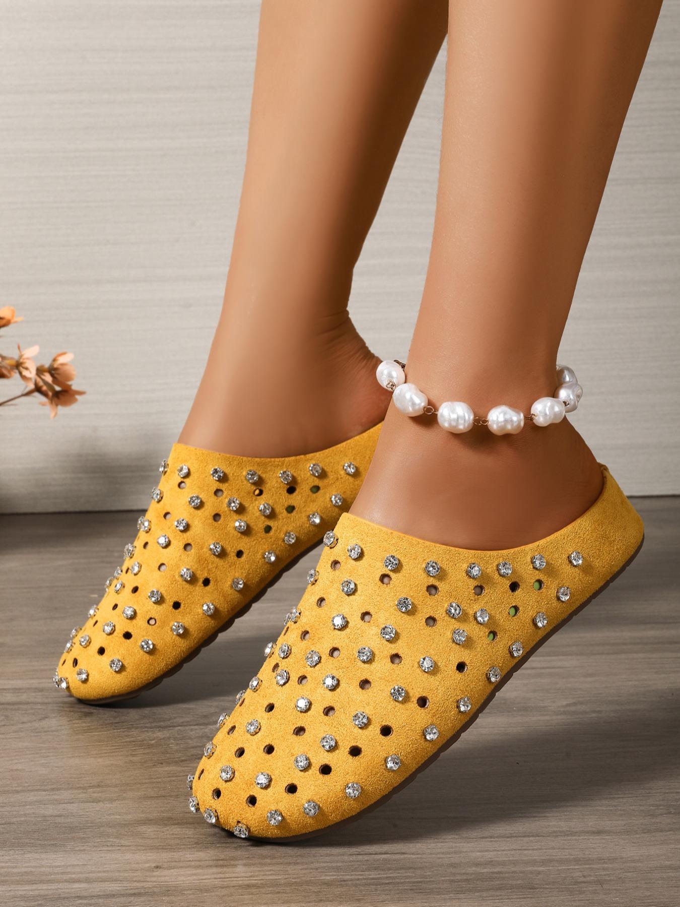 Fashionable Studded Decor Mule Sandals, Slip On Mules, Casual Comfortable Flat Sandals for Beach, Summer Trendy Barefoot Shoes for Women & Girls, Footwear
