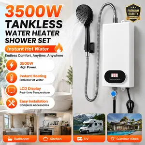 3500W Electric Tankless Water Heater Shower Head Set with LCD Display, Instant Hot Water, Easy Installation for Bathroom, Kitchen & RV (White)#SummerVibes