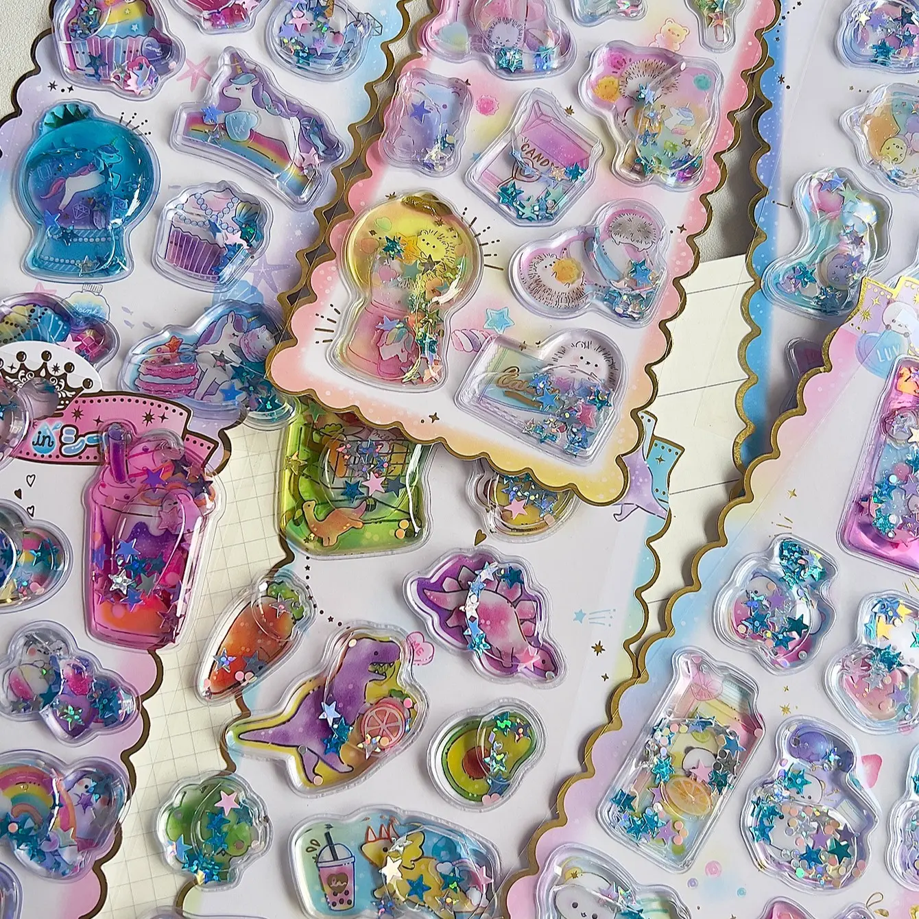 1pc 3D Water Sticker, Gold Foil Dinosaur Cartoon, Decorative Hand Account Diary, DIY Exchange Stickers, Fun and Creative Design