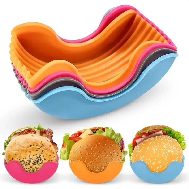 Reusable Burger Holder, 4 Counts Silicone Burger Storage Box, Burger Tool Holder, Kitchen Storage Box for Home Dining Room Picnic