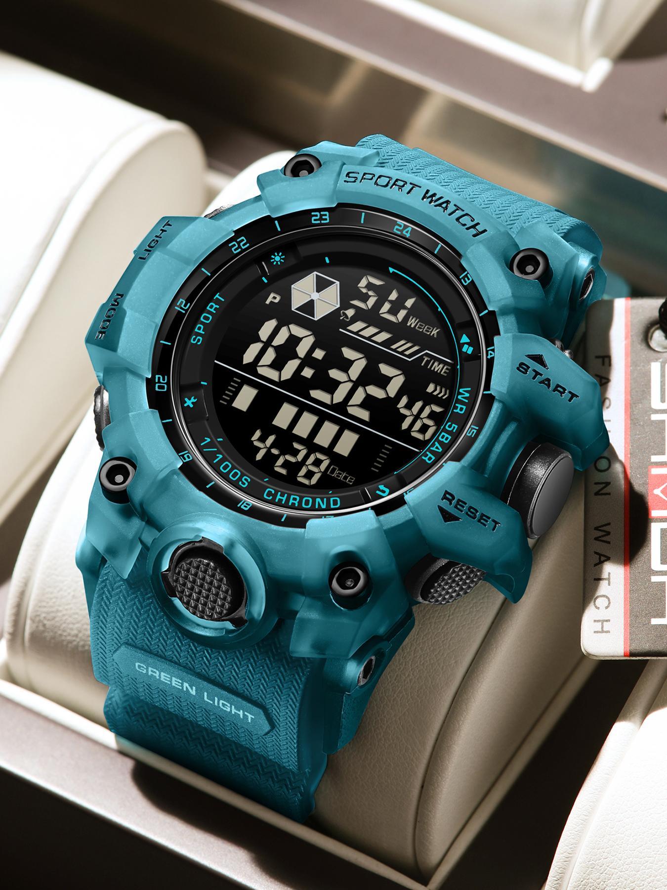 Men's Sportive Digital Watch, Fashionable Digital Watch with Luminous Dial & Alarm Mode, Modern Waterproof Watch, Water Resistant Watch with Digital Display for Men, Sporty Waterproof Watch, Sports Digital Watch, Fashionable Stylish Watch