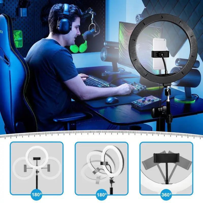 12"Ring Light with 63" Stand & 2 Phone Holders, 360° Adjustable Video Light for YouTube TikTok, Makeup,Photography, Ring Lights Compatiblewith All Cameras/Phones Selfie New Years valentine's  Content Creator Pack , Super Bowl