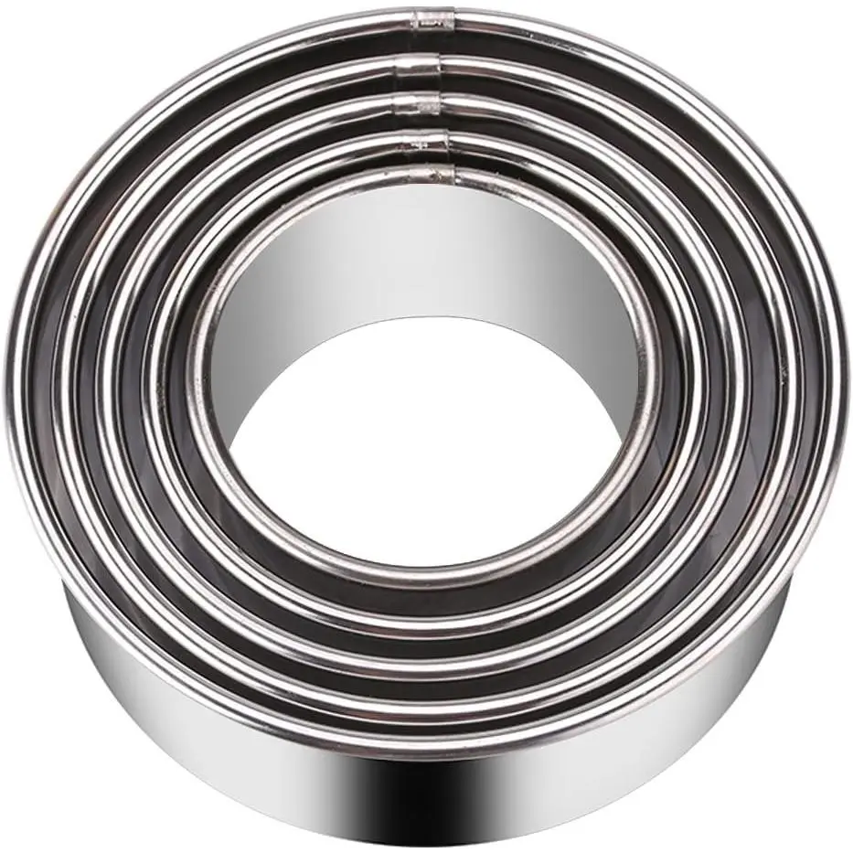 5 count Biscuit Cookie Cutters Set,Stainless Steel Circle Round Cookie Biscuit Cutters in Graduated Sizes Shape Molds for Pastries Doughs Doughnuts
