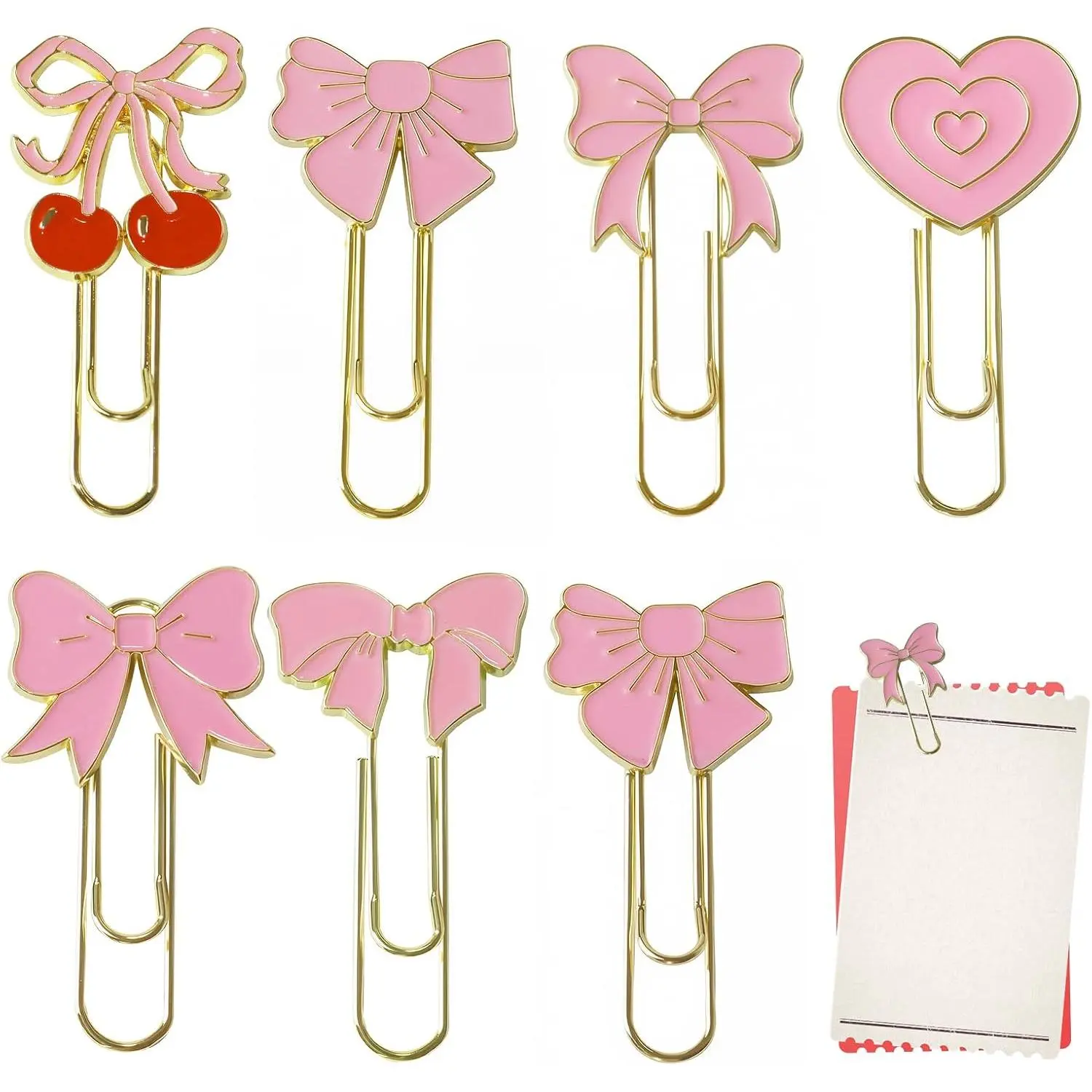 7 count Bow Paper Clips Metal Paperclip Large Size Paper Clip Cute Bookmark Colorful Office Supplies Present for Teacher & Students, for Office  Supplies Gifts Wedding Decoration