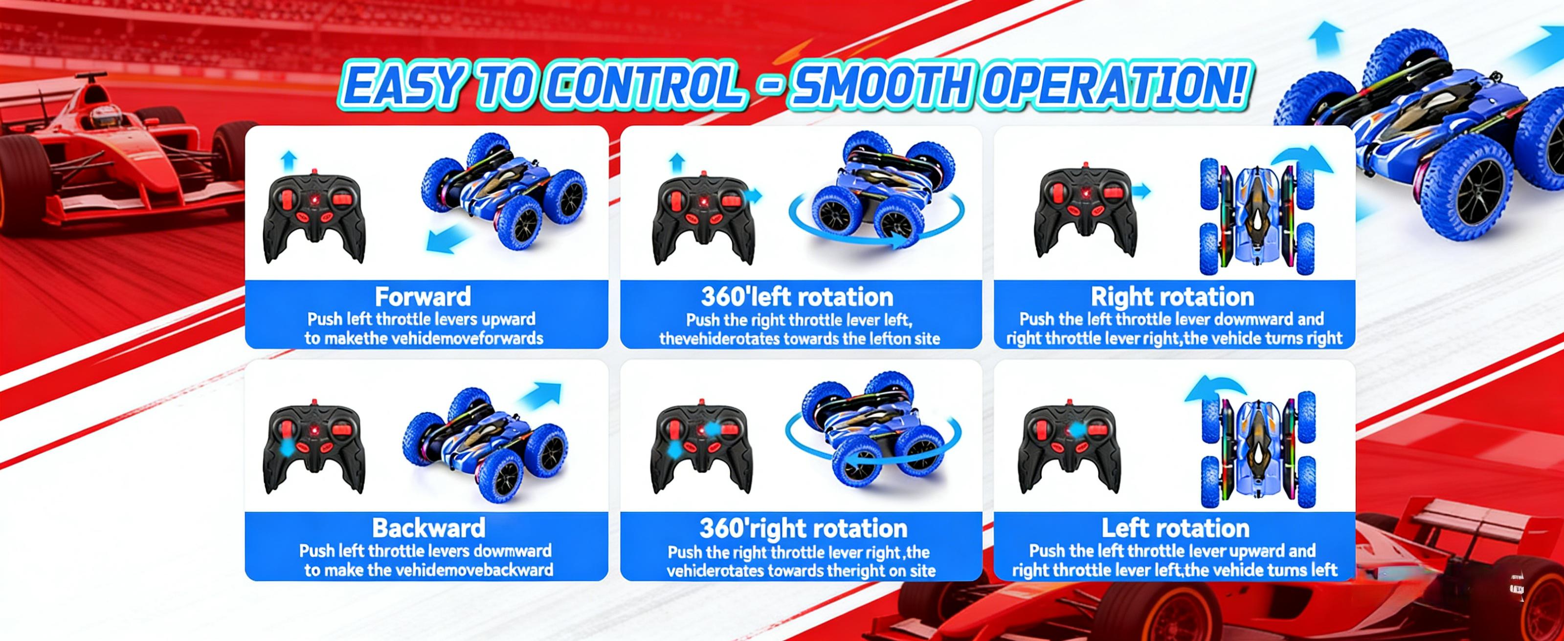 Remote Control Car for Kids, Rechargeable LED Light Off-Road Toy Car, 2.4GHz 4WD Stunt RC car with Double-sided 360-degree flip remote control racing car, Gifts for Boys Girls Ages 5-12