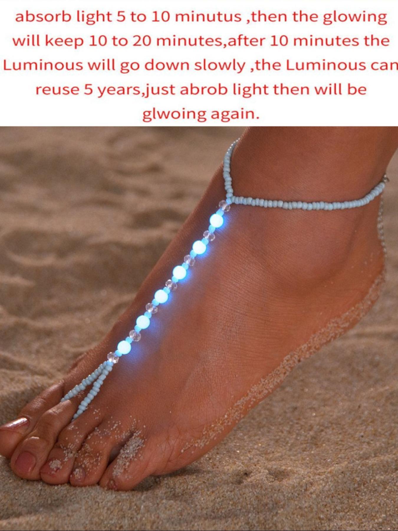 Boho Style Glow in The Dark Beaded Anklet, Lightweight Personality Tiered Ring Linked Design Anklet for Wear, Fashionable Adjustable Anklet, Women Gifts, Boho Style Jewelry, Trendy Jewelry, Layered Anklet