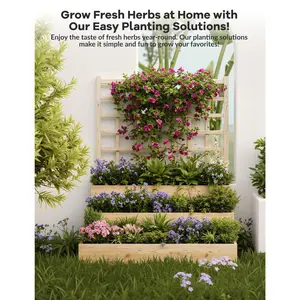 GAOMON 3-Tier Wooden Vertical Raised Garden Bed with Trellis – Space-Saving Planter Box for Climbing Plants, Herbs, Vegetables, and Flowers – Open Base for Enhanced Drainage – Ideal for Patio, Deck, Balcony, Small Yards