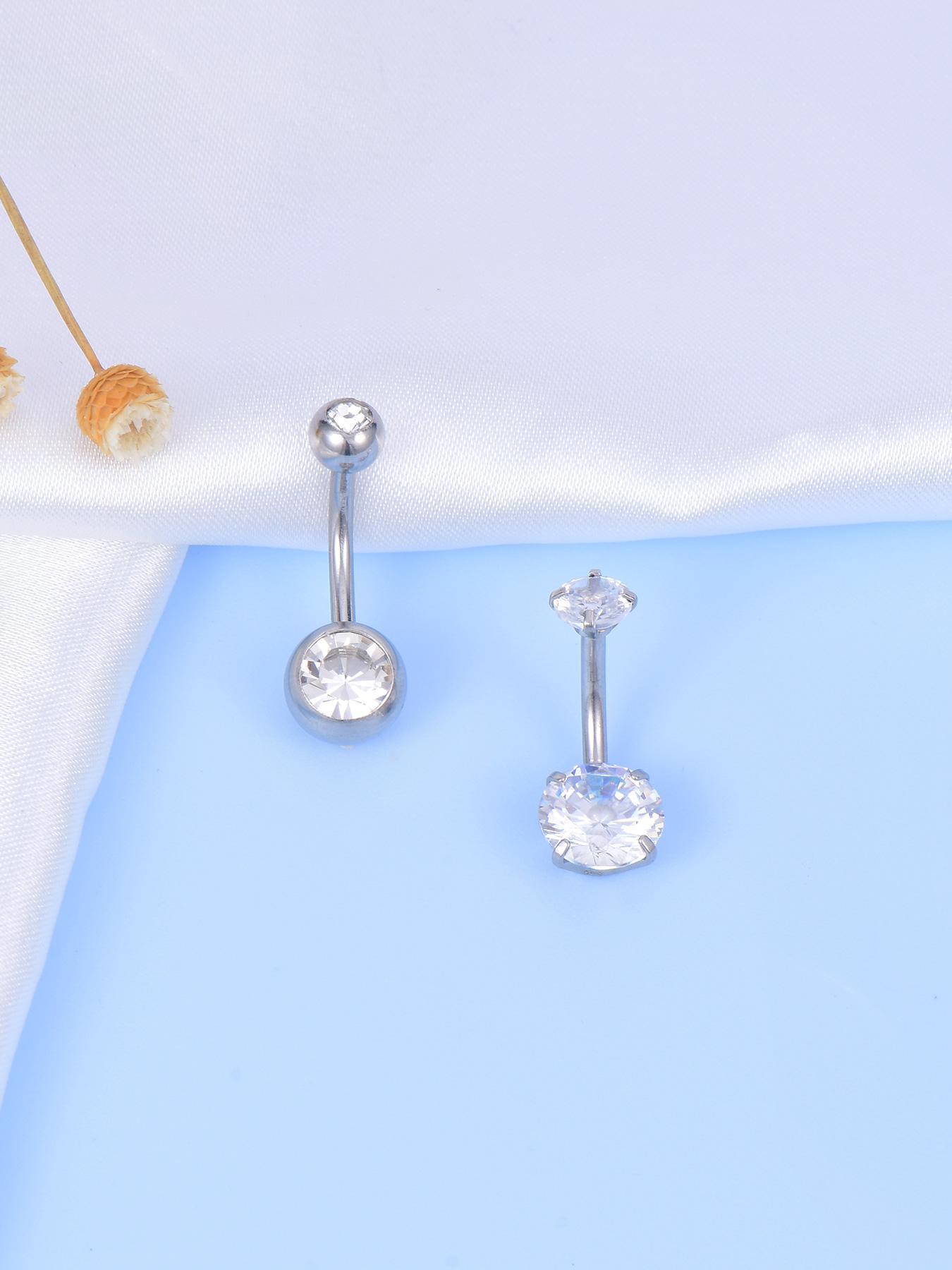 Rhinestone Decorated Navel Ring, Navel Piercing Jewelry, Stainless Steel Body Jewelry for Women & Men, Daily Clothing Decor