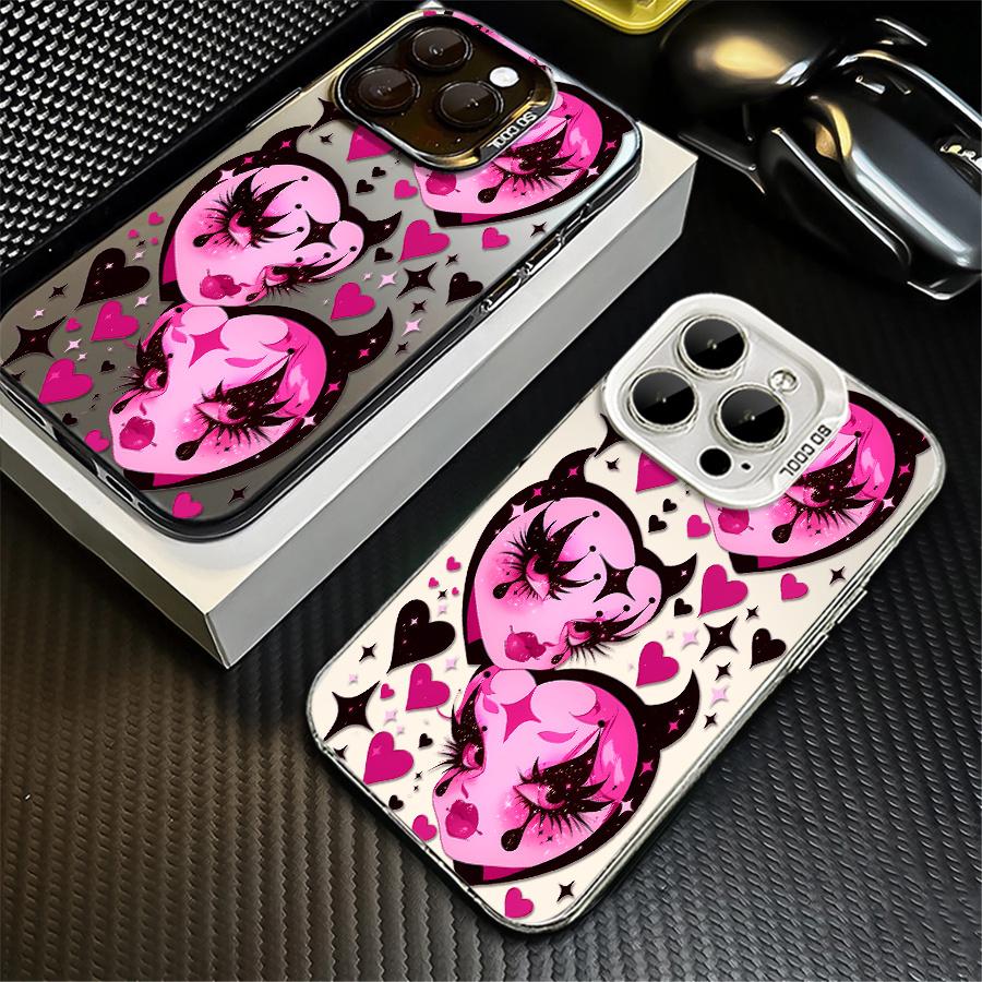 Phone case: 1pc Pink Devil Heart Pattern Phone Case Suitable for Apple iPhone11 12 13 14 15 16 17 PRO MAX X XR XSMAX 7 8Plus Shock Proof Vintage Funky Cute Fashion Can be given to a lover, Can be given to friends