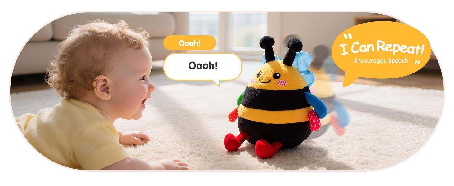 Baby Toy for 6 + 12 18 Months – Crawling Musical Dancing Bouncing Learning Bee Plush, Interactive Tummy Time Toy for 1 2 3 Year Old Boys Girls Baby Easter Basket Stuffers