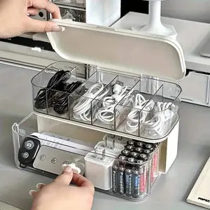 Compact Cable & Charger Storage Solution for Home & Office. Double-layer design with adjustable dividers, cable organizer bags and storage boxes, perfect for remote workers and office professionals.