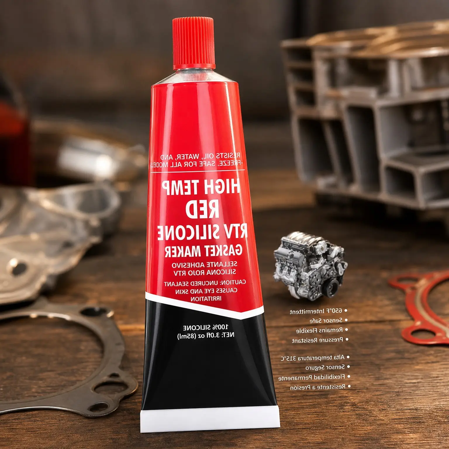 High Temperature RTV Silicone Gasket Maker, Oil Resistant Waterproof Quick-Dry Sealant for Bonding Internal Combustion, Steam Turbines, Automotive Engine Parts, 3.7OZ (Red)Gift