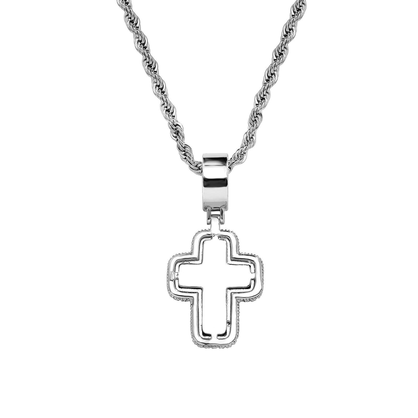 Hip-Hop Fashion T-Shaped Zircon Pink Cross Necklace, Unique European And American Street Style Accessory
