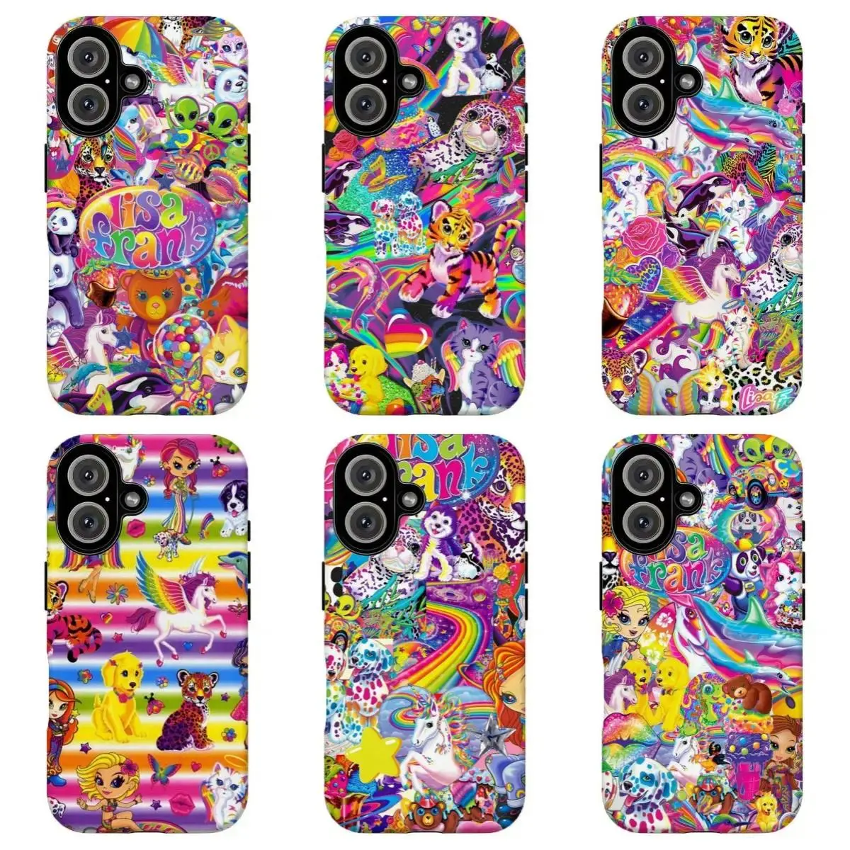 FL-Retro 90s L1saFrank Rainbow Collage,90s Y2K Kidcore Rainbow Unicorn Tiger Alien Collage Hard Protective Cover Suitable for iPhone 17-11 Pro Max/Plus and  Samsung Galaxy S23-25