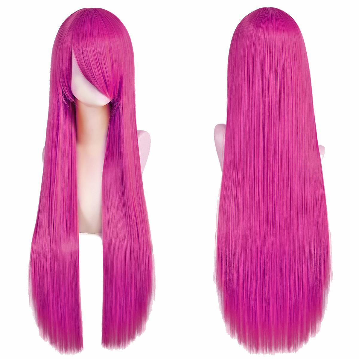 80cm Long Synthetic White Purple Cosplay Wigs Green Hair Straight Silver Wig Pink Hairpiece Lolita Wig with Bangs