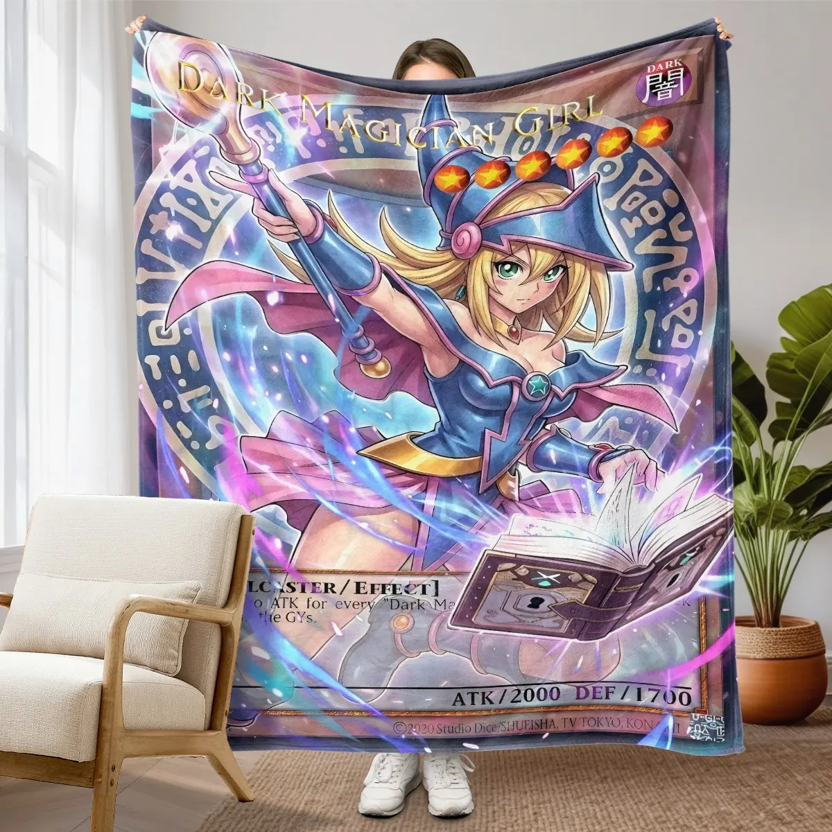 1pc Yu-Gi-Oh Dark Magician Girl Card Fleece Blanket, Magic Circle Dark Magician Girl Spell Book Card Style Anime Print, Soft Warm Nap Throw For Sofa, Bed, Office, Camping, Perfect Christmas Gift