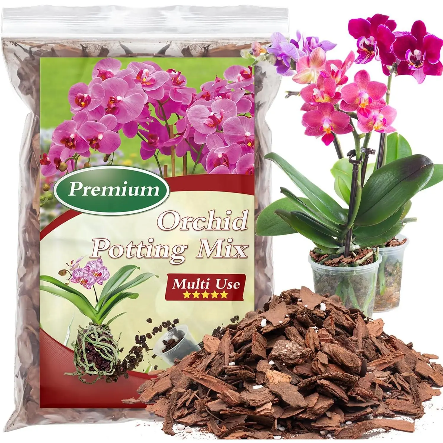 Orchid Bark Potting Mix, Orchid Potting Mixture of Pine Bark and Perlite, Ventilation and Water Retention for Repotting Orchids and Growing Indoor ,1QT