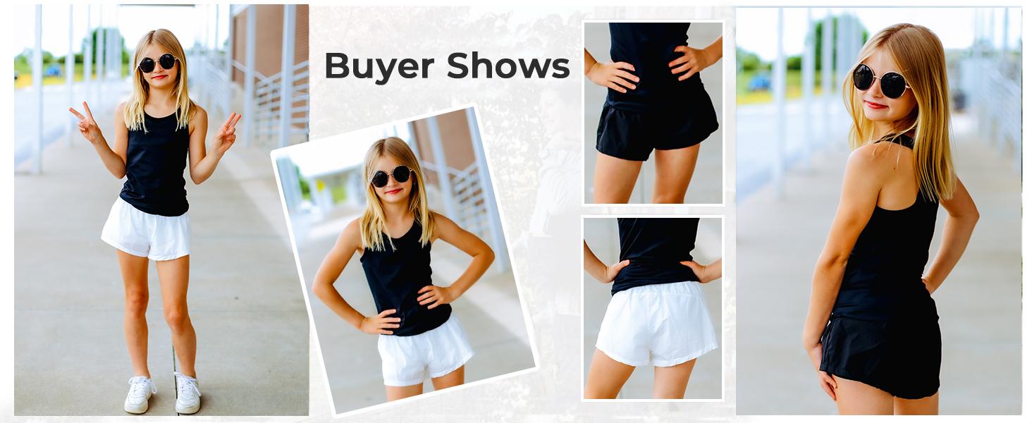 Girls Athletic Shorts High Waist Elastic 2 in 1 Running Shorts with Side Pockets 5-14 Years