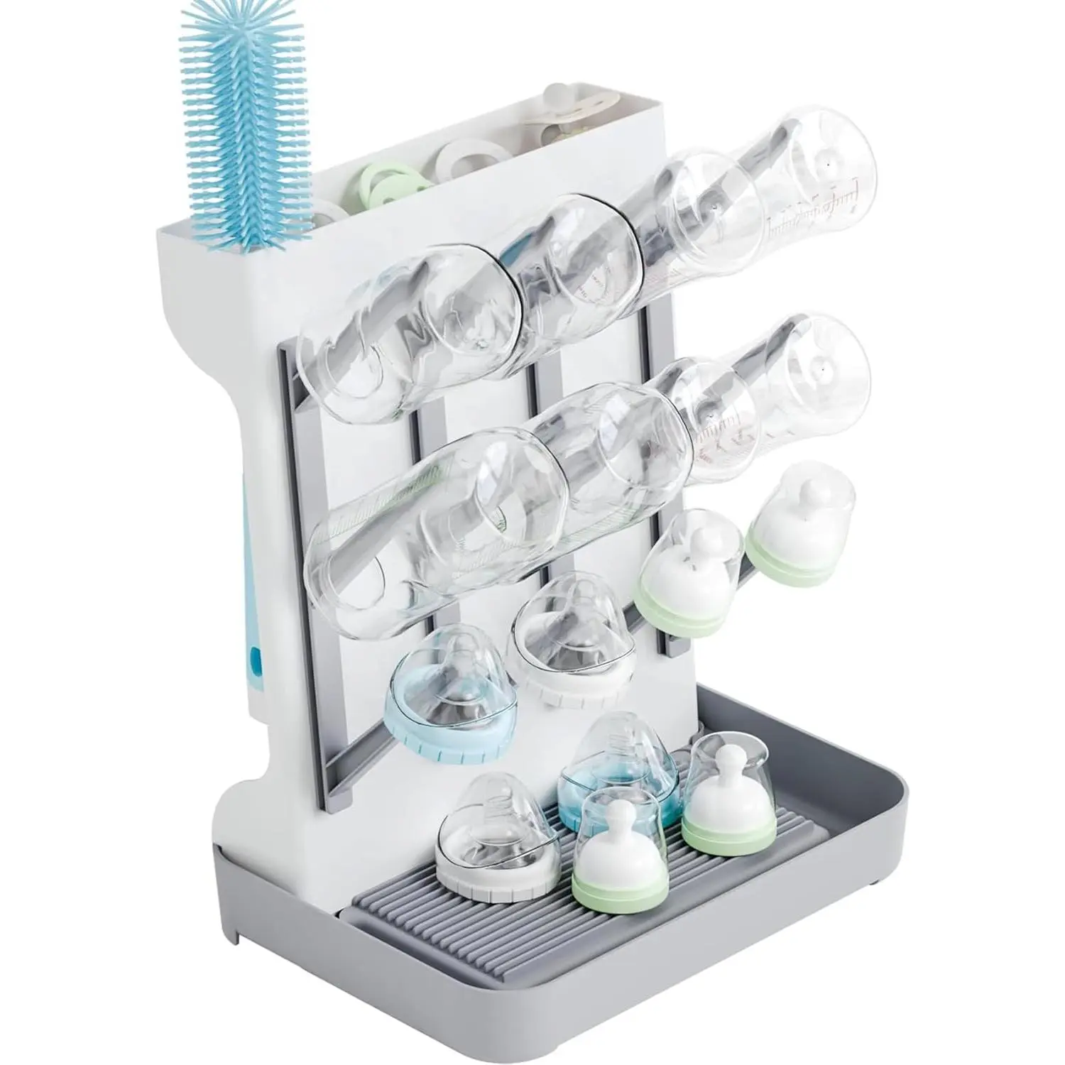 Vertical Baby Bottle Drying Rack,Space Saving Countertop Baby Drying Rack for Bottles,Large Baby Bottle Station Stand,Bottle Rack Dryer for Brushes,Pacifiers,Baby Accessories Organizer,Grey
