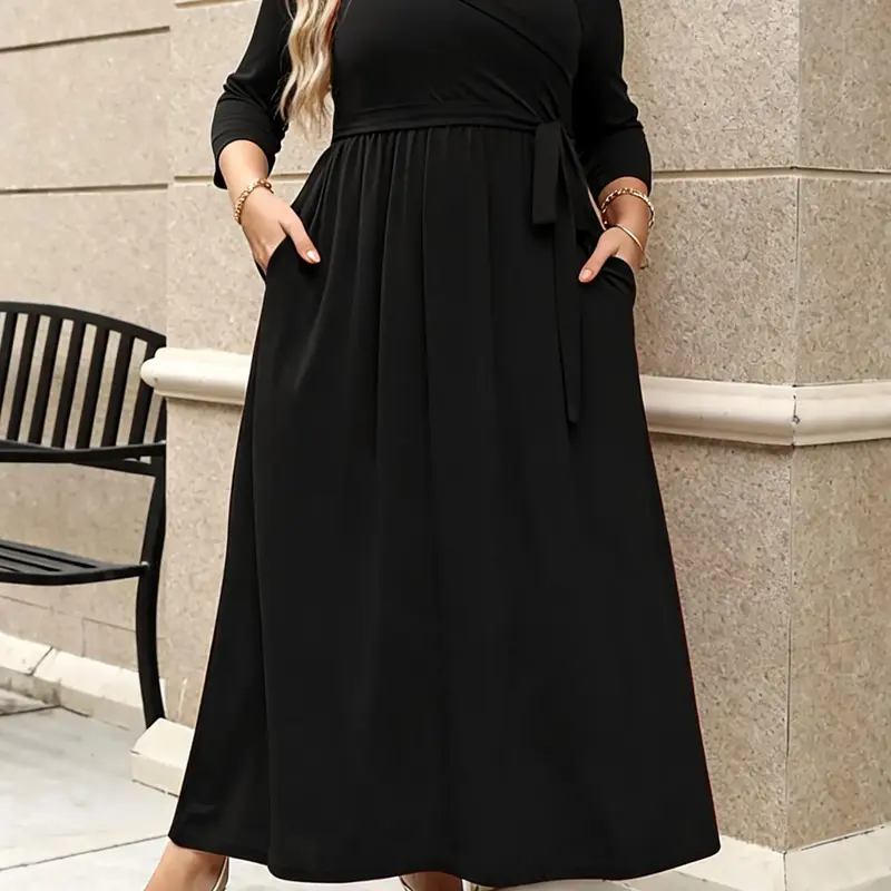 Women's V Neck Stretchy Casual Long Plus Size Dress, Perfect for Bridesmaids, Vintage Style Wedding Attire & Party Wear, Comfortable All-Day Breathable Fabric, Womenswear