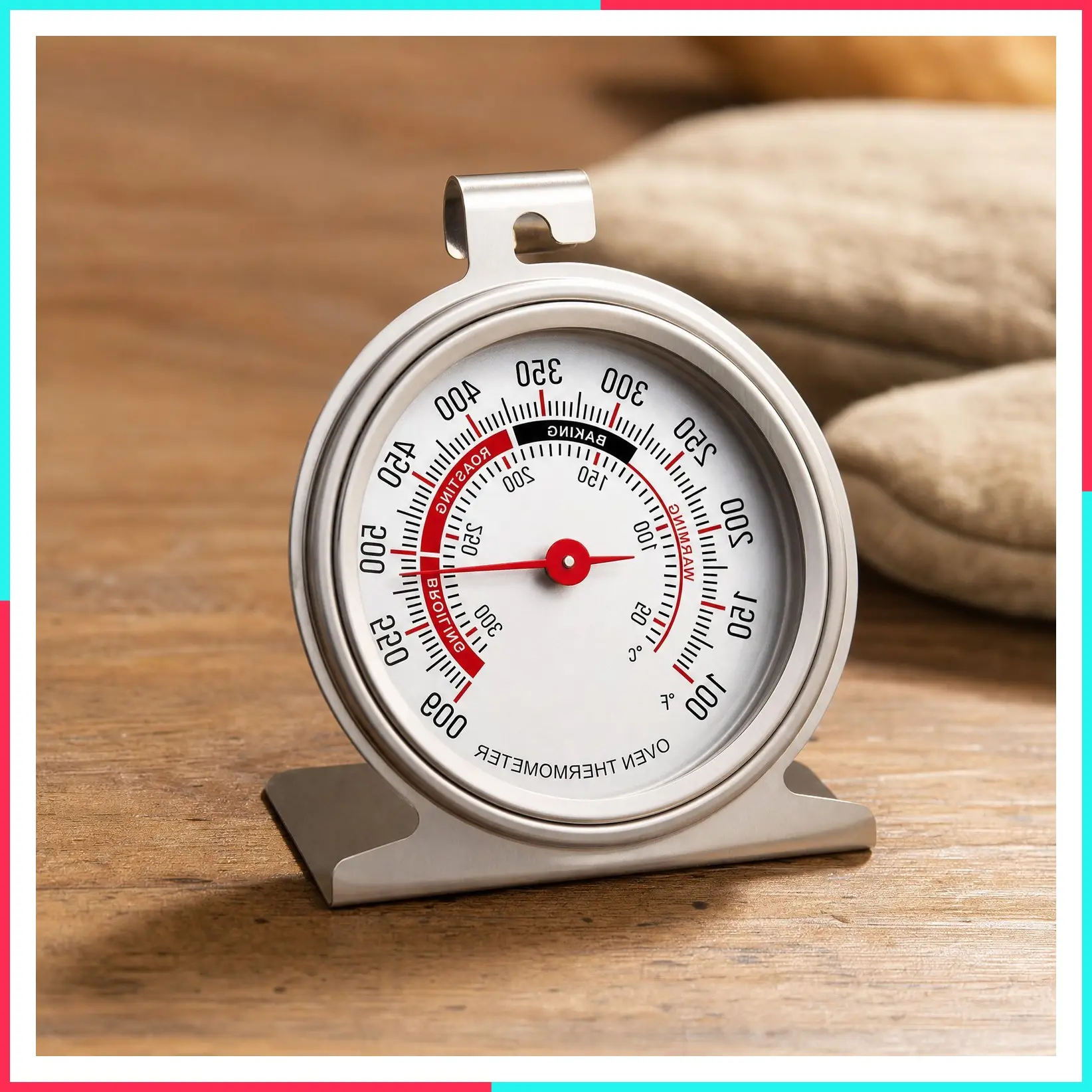 Stainless Steel Oven Thermometer with Large Dial – Instant Read, 50-300°C / 100-600°F Accurate Temperature Gauge for Baking, Grilling, Roasting & Meat