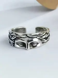 European Gothic Medusa Face Ring, Vintage Antique Silver Wave Pattern, Adjustable Open Finger Ring, Unique Jewelry Accessory