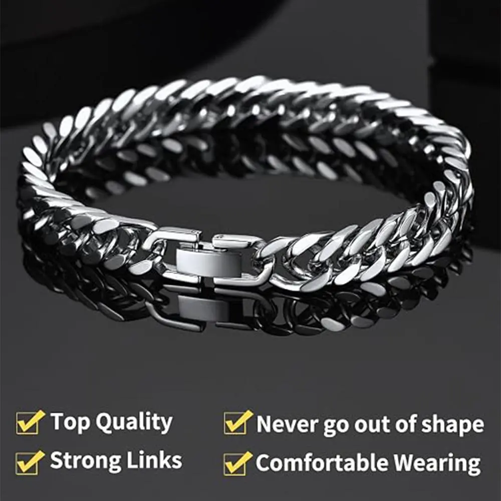 Minimalist 304L Stainless Steel Cuban Link Bracelet, 6mm/8mm/10mm/12mm/14mm Width, Unisex Cuban Chunky Chain 8.3" Wrist Bracelets for Men Women Daily Vacations, Party Wear, Jewelry