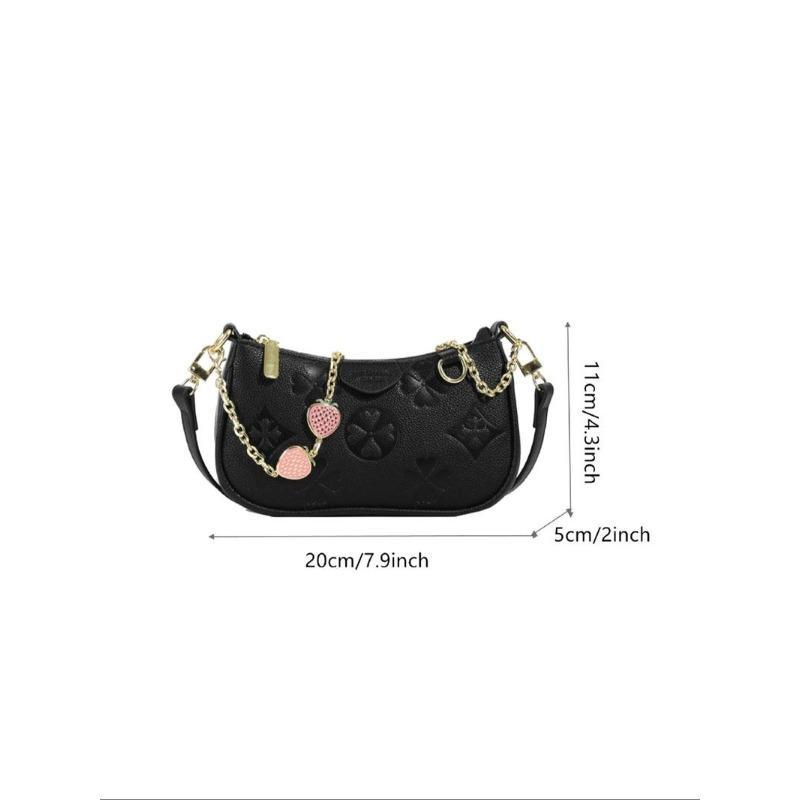 BIGWIG Women's Fashionable Floral Pattern Crossbody Bag, Casual PU Leather Zipper Shoulder Bag for Daily Used, Trendy Versatile High-quality Daily Commuting Bag