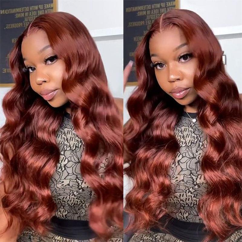 Bling Hair Dark Ginger Reddish Brown Body Wave 13x4 13x6 Hd Lace Frontal Human Hair Wig Brazilian Wavy Pre Plucked Transparent Lace Color Wig for Black Women with Baby Hair 34inch TikTokShopHolidayHaul